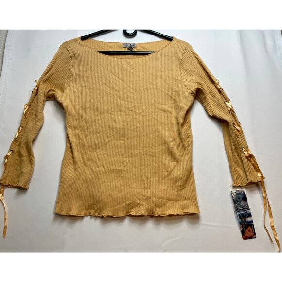 LEI Tops - L.E.I. long sleeve shirt womens XL ribbon boat collar LEI L4F27000 tan new
